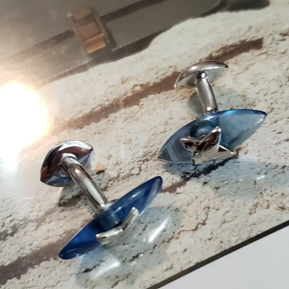 Vintage Blue & Silver CuffLinks / Cufflinks Modernist Lucite Unique Unisex cl-‎